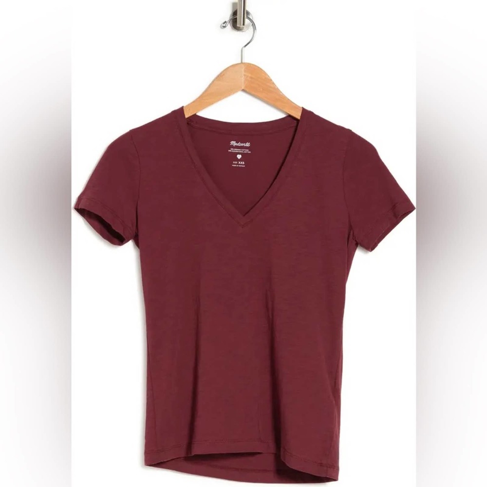 NWT MADEWELL V-Neck Short Sleeve T-Shirt XS, Red Wine - Picture 2 of 5
